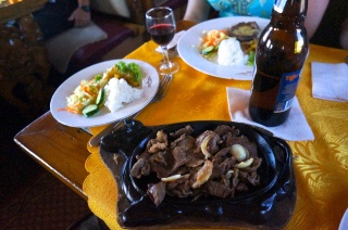 A plate of sizzling meat for Brian in the best dining car ever