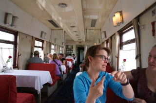 The Chinese Dining car, pretty bland. Theresa, animated.