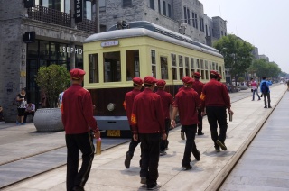 On Qianmen Street. Manufactured for tourists. Faux electric street car. No wires.