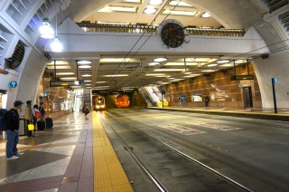 The light rail station, pretty empty on a Monday mid morning