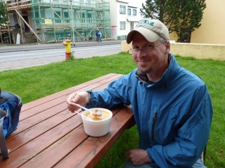 Spicy Icelandic meat soup. It just makes him smile