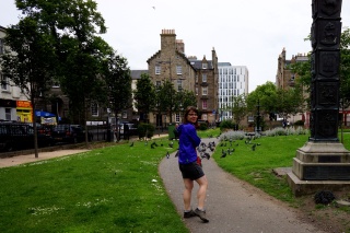 Theresa on her way to harass pigeons