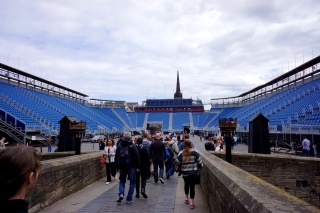 Temporary seating on the way out of the castle