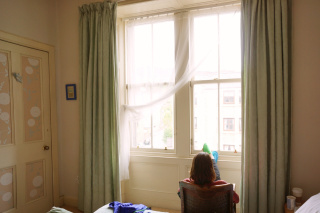 Theresa, painting in the morning