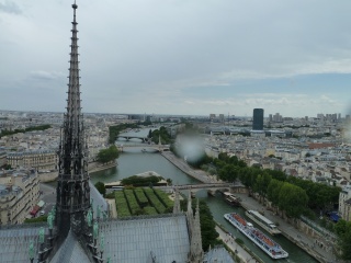 Looking east up the Seine in the rain