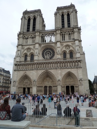 Looking up at the Towers of Notre Dame. We did the line this time