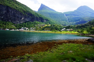 Looking back at Geigranger town. Our camp is up the first hill