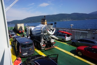 Today's first ferry, built for a load