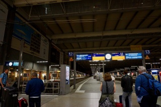 At the München Hauptbahnhof. Waiting for our bed to arrive