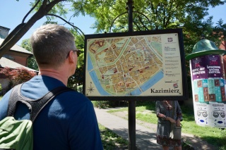 Brian committing the map of the Jewish Ghetto (Kazimierz) to memory
