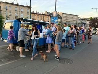 ...the kielbasa van, locals in line