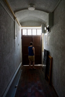 Our way out. On the other side of the door, pizza diners