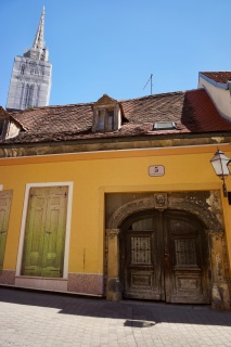 Great door, cathedral in the back