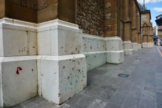 Bullet and blast marks are everywhere, these are on the side of the cathedral