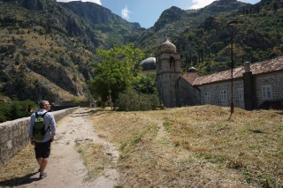 Brian on the path out, a little church for scale.