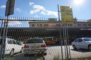 Dubrovnik bus station. Taxis stacked and idling.