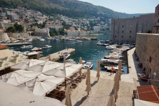 The Old Port from above, umbrellas already deployed.