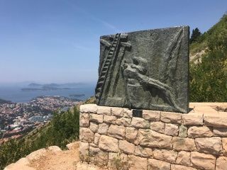 The summit memorial, the islands behind it.
