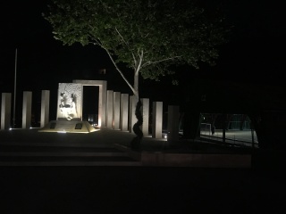 Mostar after dark. A memorial we'd come back to read.