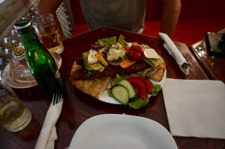 Bosnian grill on bread, salad bigger than the bread. Magnificent.