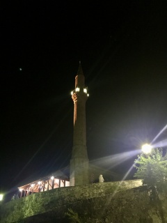 Our minaret, lit, calling it a night.