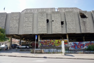The Sniper Tower. Holes up top, art at the bottom.