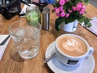 Latte art and a glass of ice water at Bepa. Civilized.