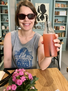 Theresa and the pink juice. Sunset in a bottle.