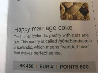 Happy marriage cake. Wedded bliss with oats and jam, says Icelandair.