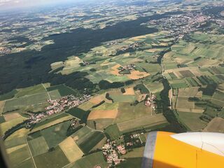 Bavarian farmland coming back up to us.