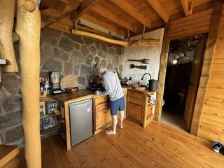 Brian, whipping up some leftover spaghetti for breakfast