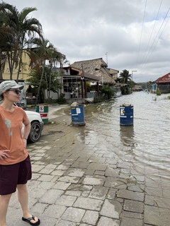 The lakefront promenade was submerged